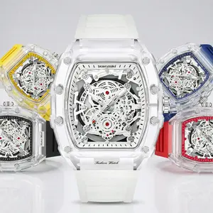 ANTHONY Men's Luxury Transparent Waterproof Barrel-Shaped Skeleton Quartz Watch with Calendar Display & Luminous Markers Water Resistant Wristwatch for Daily Party & Outdoor Use Great Birthday Gift Idea with Tin Box Included