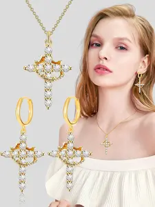 Crown & Cross Design Pendant Necklace & Earrings, Fashion Jewelry for Party, Daily Clothing Decor, Trendy All-match & Exquisite Jewelry for Birthday Gift
