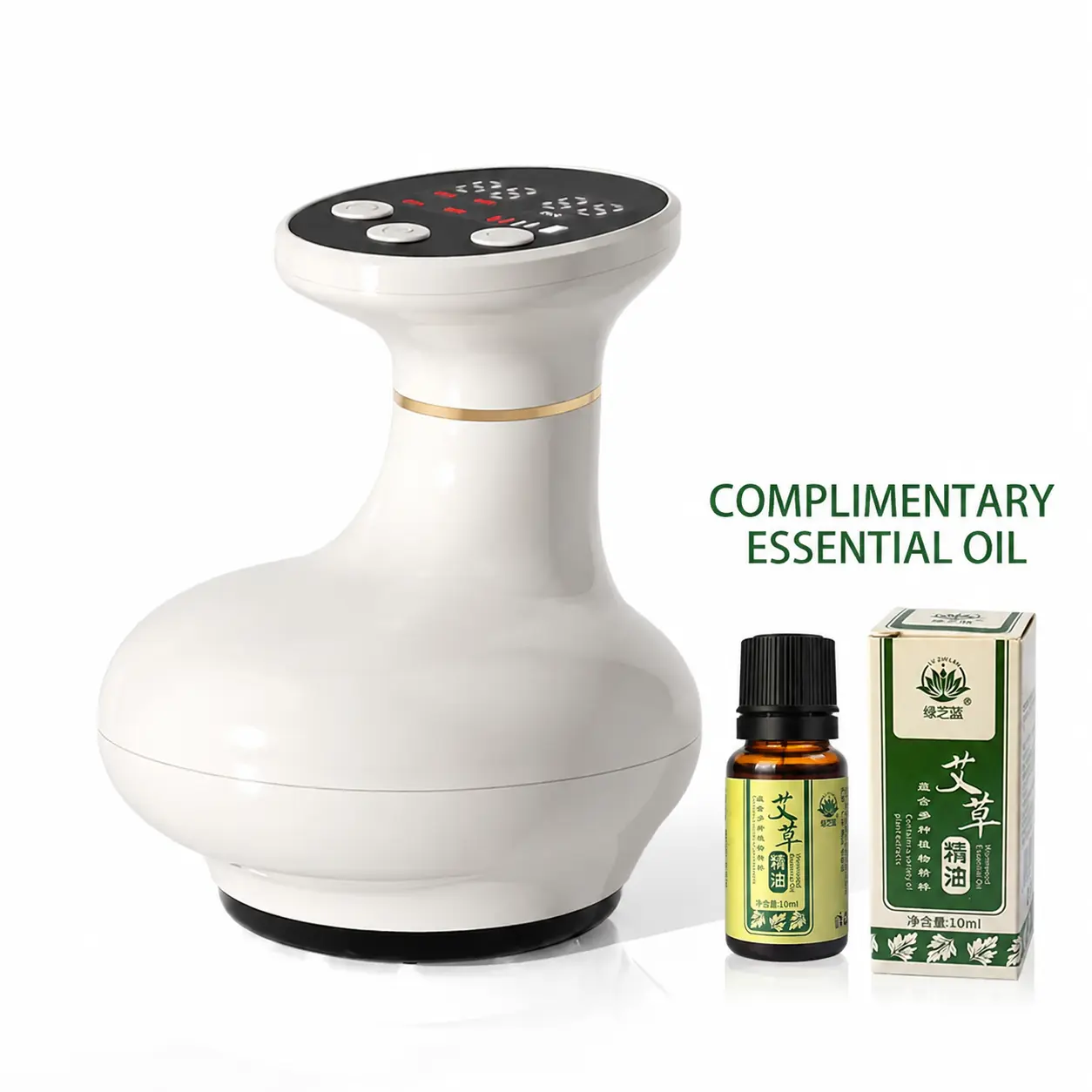 Heated Vacuum Cupping Massager with Adjustable Suction, Electric Body Massage Tool with Digital Display for Back, Shoulders, Arms & Legs, Includes 10mL Massage Oil