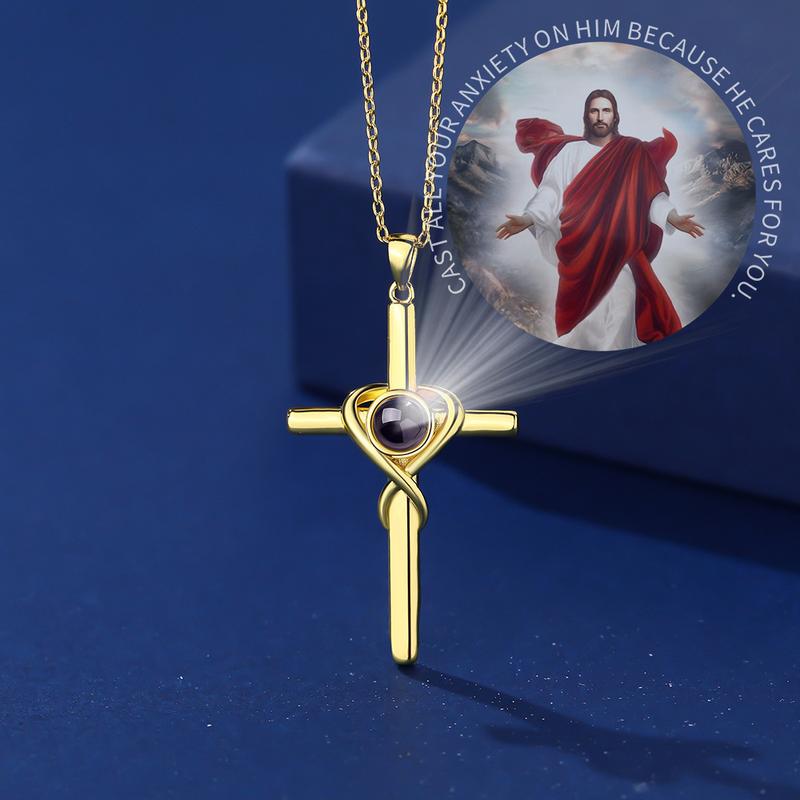 Unisex 925 Silver Cross Pendant Necklace - 14K Gold-Plated Glossy Bold Clavicle Chain, Nano-Scale Micro-Engraving Technology, Customizable Lucky Symbolism, Birthday Gift Idea for Unisex Wear