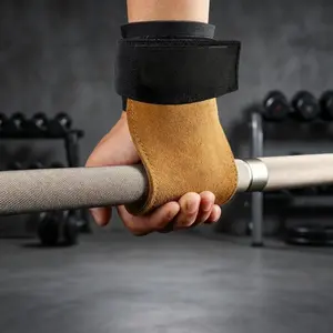 2 pieces per set Premium Genuine Leather Weightlifting Hand Grips for Men & Women| Heavy Duty Non-Slip Palm Protection Straps| Adjustable Wrist Support for Deadlift Pull-ups Bench Press Gym Workout Strength Training + Free Sports Headband Foldable Weight