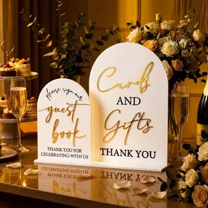 Acrylic Wedding Reception Sign Set, 5x7 Inch Cards and Gift Signs, Signature Sign with Stand, Table Decor for Weddings, Classic Style