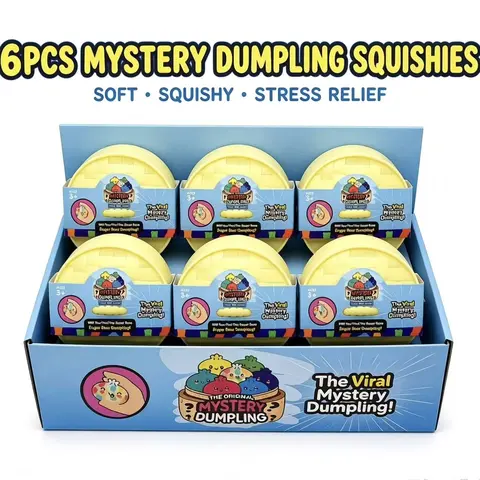 6PCS Unisex Dumpling Squishy Fidgets Capsule Toys Set - Cute Cartoon Soft Squishies, 3.94x2.36in Surprise Capsules, Stress Relief Decompression Toys for Kids Ages 3+, Mini Gifts