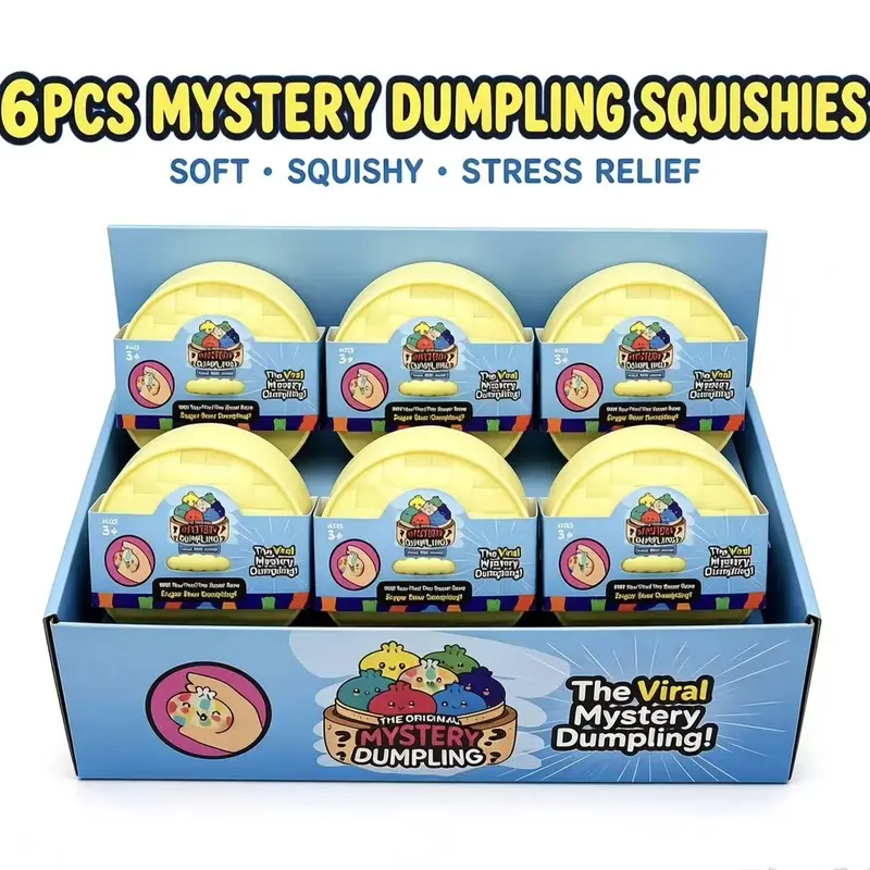 6PCS Unisex Dumpling Squishy Fidgets Capsule Toys Set - Cute Cartoon Soft Squishies, 3.94x2.36in Surprise Capsules, Stress Relief Decompression Toys for Kids Ages 3+, Mini Gifts
