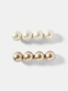 2-Pack Faux Pearl French Hair Clips – Elegant Barrette Set ✨ | Chic Minimal Hair Accessories for Everyday & Dressy Styles 🌈