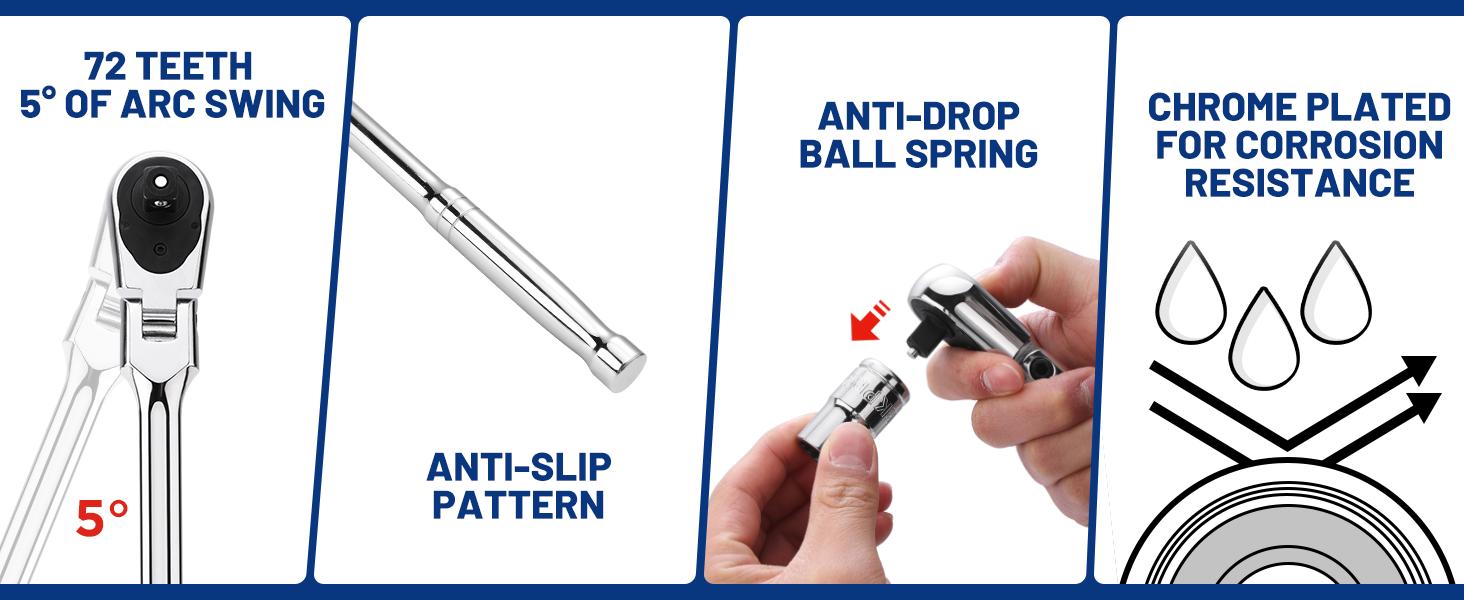 #SpringGlowUp WORKPRO 1/4 & 3/8 & 1/2 inch Drive Extra Long Flex Head Ratchet, 12 Inch Long CR-V Steel Ratchet Handle with Chromium Plating, CR-MO Head, Quick Release Reversible Design, 72-Tooth #SpringGlowUp WORKPRO 1/4 & 3/8 & 1/2 inch Drive Extra Long Flex Head Ratchet, 12 Inch Long CR-V Steel Ratchet Handle with Chromium Plating, CR-MO Head, Quick Release Reversible Design, 72-Tooth