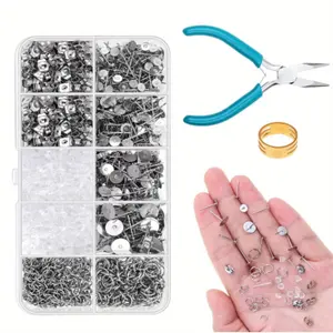 1 Box Stainless Steel Stud Earring Kit Hypoallergenic Earring Posts and Backs with Earring Base Studs, Earring Backs and Jump Rings Fashion Accessories