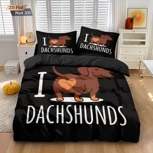 3-piece bedding set dachshund element print (1 set +2 pillowcases, no core), personalized bedding, suitable for all seasons, bringing comfort to your sleep, Soft Bedding Sets