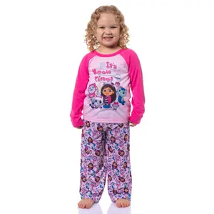 Gabby's Dollhouse It's Meow Time Toddler Kid's Raglan 2 Piece Long Sleeve Long PJ Pant Pajama Set for Girls Boys
