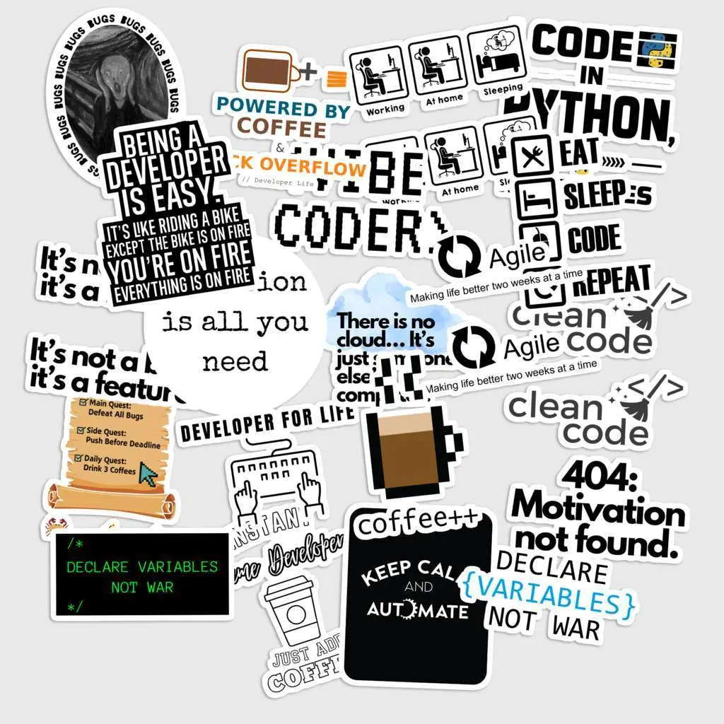 Sticker Pack 20 Developer Life Sticker Coding Humor Aesthetic Vinyl Decal for Laptop Tech Design for Programmers and Software Engineers