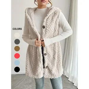 Women's Solid Color Knit Vest Coat, Casual Sleeveless Button  Front Outerwear for Daily Wear, Ladies Clothes for All Seasons