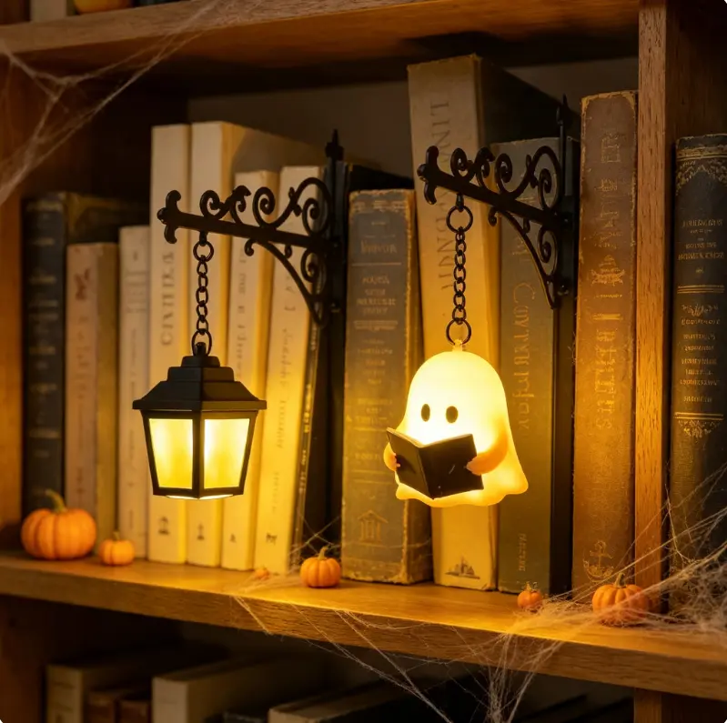 Library Lantern Mini Bookshelf Lamp, Vintage Hanging LED Book shelf Lights with Bookend-Style Base,Warm Decorative for Home Library,Study and Reading Corner,Enchanting Gift for Literary Lovers