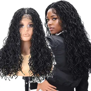 Micro Twist Braided Double Full Lace Wigs for Black Women Mini Braid with Baby Hair Short Curly Box Braid Lace Synthetic Black Hair 200g