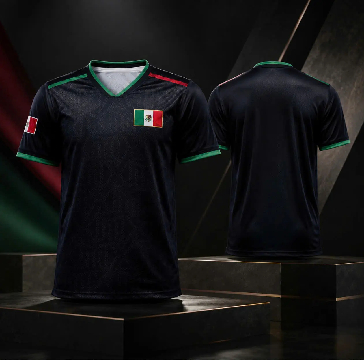 Mexican Flag Soccer Jersey | Unisex V-Neck Football Shirt | Breathable Athletic Performance Sports Tee for Men & Women