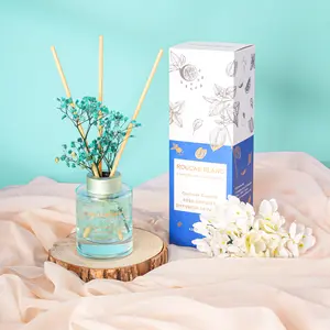 ROUCAS BLANC Reed Diffuser Set with Preserved Flowers, Green Mint and Rosemary Scented with Sticks, Room Decor & Bathroom Decor, Aromatherapy Home Fragrance essential oil Perfume Lavender Freshener Aromatherapy Essential Oil Gift Set blown  diffuser