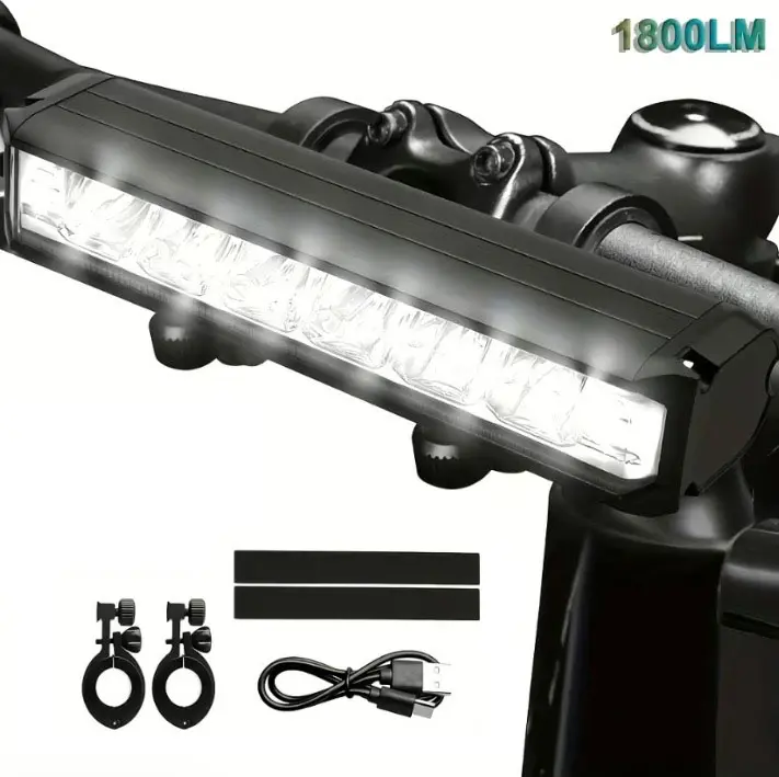 1800 Bicycle Light Dual Bracket Type-C Rechargeable Front Bike Light with 6 LEDs,  4 Lighting Modes Large Capacity for Mountain Bikes, Road Bike, Electric Bike