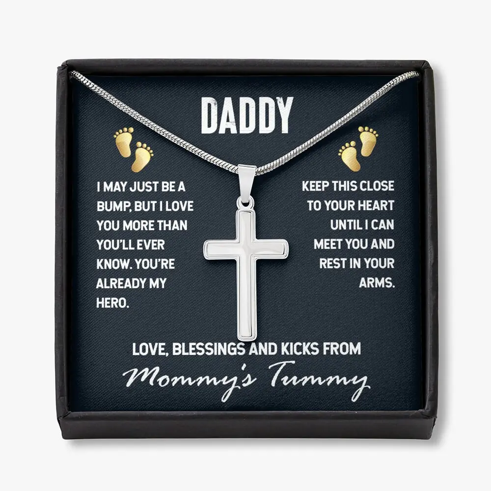 Personalized Daddy To Be Gift From Bump, Dad to Be Fathers Day Gift, Expectant Dad Gift, Gift From Unborn Baby to Dad, Gift For a New Dad From Baby Engraved Necklace Cross Necklace Pendant