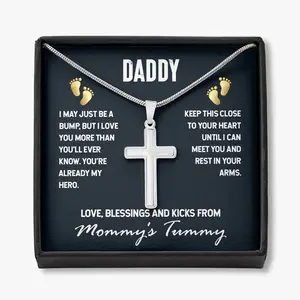 Personalized Daddy To Be Gift From Bump, Dad to Be Fathers Day Gift, Expectant Dad Gift, Gift From Unborn Baby to Dad, Gift For a New Dad From Baby Engraved Necklace Cross Necklace Pendant