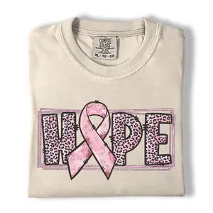 Comfort Colors HOPE Pink Ribbon Shirt, Breast Cancer Awareness T-Shirt, Leopard Print Graphic Tee, October Support Gift for Women