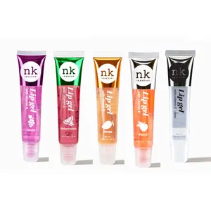 Nicka K New York 5 Pack Variety Set of Fruity Lip Gels With Vitamin E - Clear, Grape, Peach, Watermelon, and Mango Hydrating Lip Gloss Combination