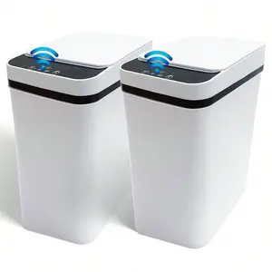 Bathroom Trash Cans With Lid 2 Pack 2.2 Gallon Touchless Automatic Motion Sensor Small Slim Garbage Can, Smart Electric Narrow Garbage Bin For Bedroom Office Kitchen Compact Induction Plastic Water Proof Light