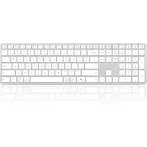 Wireless Bluetooth Keyboard Stainless Steel Multi-Device Full Size Keyboard with Numeric Keypad Low Profile Silent Cordless Keyboards Quiet Typing