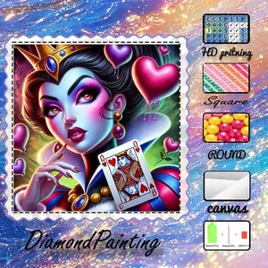 5D-DIY, advanced flocking canvas, diamond art tools, diamond painting kit, crown, heart, playing cards AB diamonds, fairy dust diamonds, crystal diamonds, perfect home decoration, handmade diamond art painting kit, special craft diamond art kit.