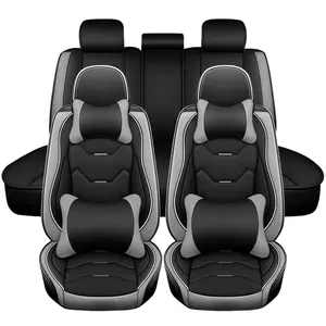 For Mitsubishi Endeavor 2004-2011/ Lancer 2012-2017/ Mirage 2015-2023/ Outlander Sport 2011-2023/ Eclipse Cross 2018-2023 Luxury Car 5 Seat Covers with Pillows & Storage Bag, Premium Leather Front & Rear Full Set Car Seat Covers Cushion Accessories
