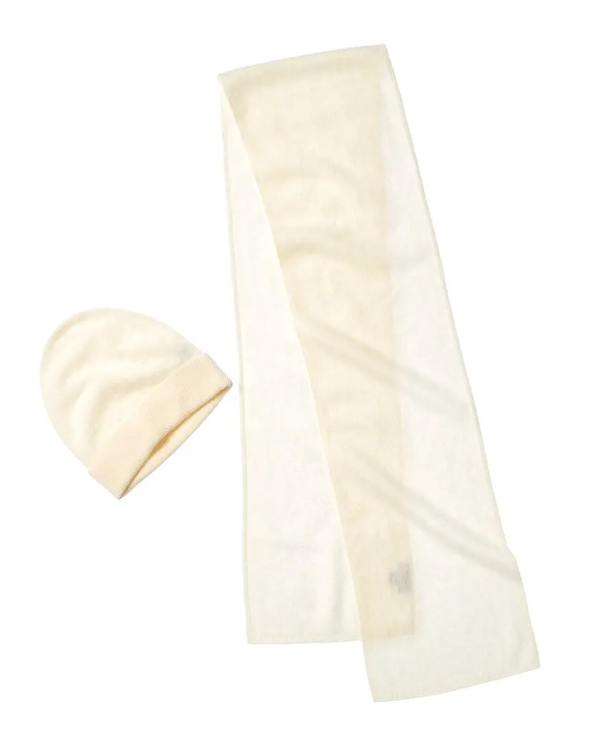 Amicale Cashmere Brushed Cashmere Hat & Scarf Set