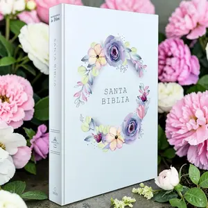 Biblia RVR 1960 Large Font, Handy Size, Hardcover with Names of God, Blue Flowers, 10.5 pts Text, Concordance, Cross-References, Spanish Edition