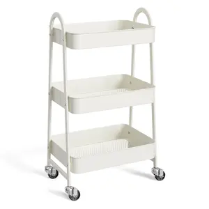 3 Tier Small Rolling Cart, Metal Utility Storage Organizer，Kitchen Trolley Bathroom Laundry Room with Caster Wheels for Bedside Narrow Places