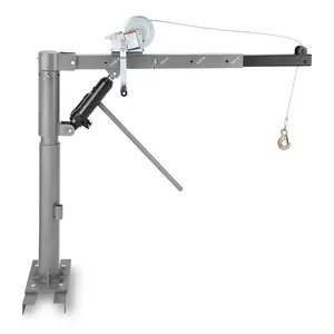 1000 pound hydraulic pickup truck crane - heavy-duty folding arm crane with manual winch -360 ° rotation -4 adjustable boom levels - used for efficient lifting of truck beds, warehouses, and buildings