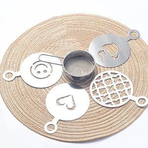 5Pcs Stainless Steel Reusable Metal Coffee Stencils for Latte Art Coffee Decorating Kit - Cookie Stencils for Royal Icing - Art Templates for Mousse, Cup Cake, Birthday Cake, Coffee, Hot Chocolate- Cake Decorating Kit Pastry Decorating Tools