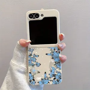 Blue Butterfly Bright White Pattern TPU Foldable Full-Body Shockproof Case for Galaxy Z Flip 6, for Galaxy Z Flip 5, for Galaxy Z Flip 4, for Galaxy Z Flip 3 5G, TPU Phone Case Suitable for Galaxy, Mixed Durable Scratch-Resistant Shell