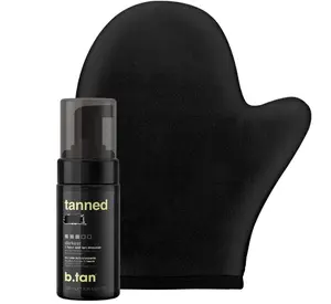 b.tan Dark Self Tanner Mini Kit | Get Tanned Travel Bundle - Mini Dark Self Tanner Mousse with Self Tanning Mitt Applicator, 1 Hour Sunless Tanner, Fast Self Tan, Vegan, Cruelty Free, 3 Fl Oz