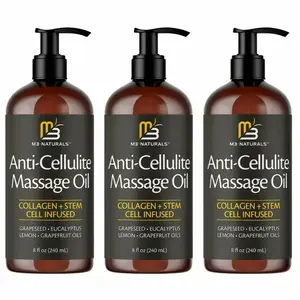 3PCS M3 Naturals Cellulite Massage Oil 8oz-Smooth the Appearance of Cellulite EI-Body Care & Skin Care Massage Oil Topical Collagen and Plant Stem CellBody Oil to Restore Texture and Elasticity-Soothing Body Oil