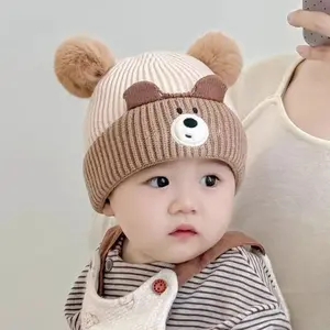 Baby Winter Knit Hat with Adorable Pompoms, Super Soft Thick Beanie for Infant and Toddler, Warm Thermal Ear Protection Pull-On Cap for Boys Girls