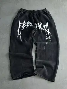 Men's Vintage Wash Tie Dye Lightning Print Pants, Trendy Fashion Sportswear, Straight Leg Long Trousers for All Seasons, Casual Jogging Pants