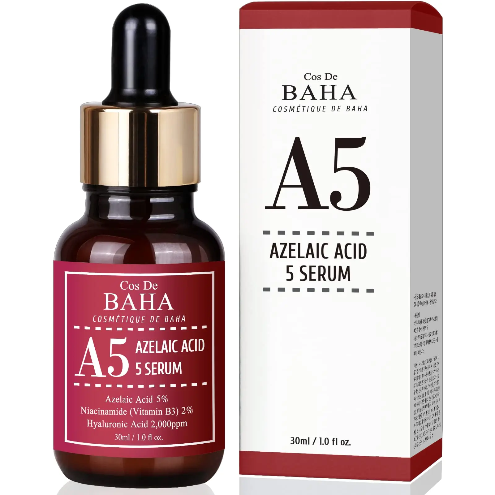 Azelaic Acid 5% Facial Serum with Niacinamide & Hyaluronic Acid for Smoothing Uneven Tone - Lightweight Korean Cosmetic for Oily, Combination & Normal Skin, 30ml