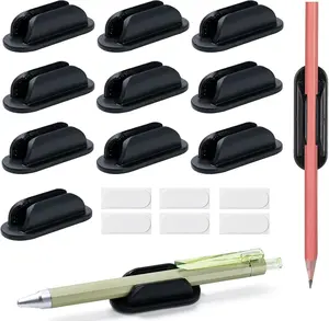 10 Pack Adhesive Pencil Holders for Desk,Silicone Flexible Pen Holder for Wall, Office, School,Home,Classroom Must Haves,Teacher Supplies Accessories,Desk Organizer,Art Supply,Small Gift (10, Black)