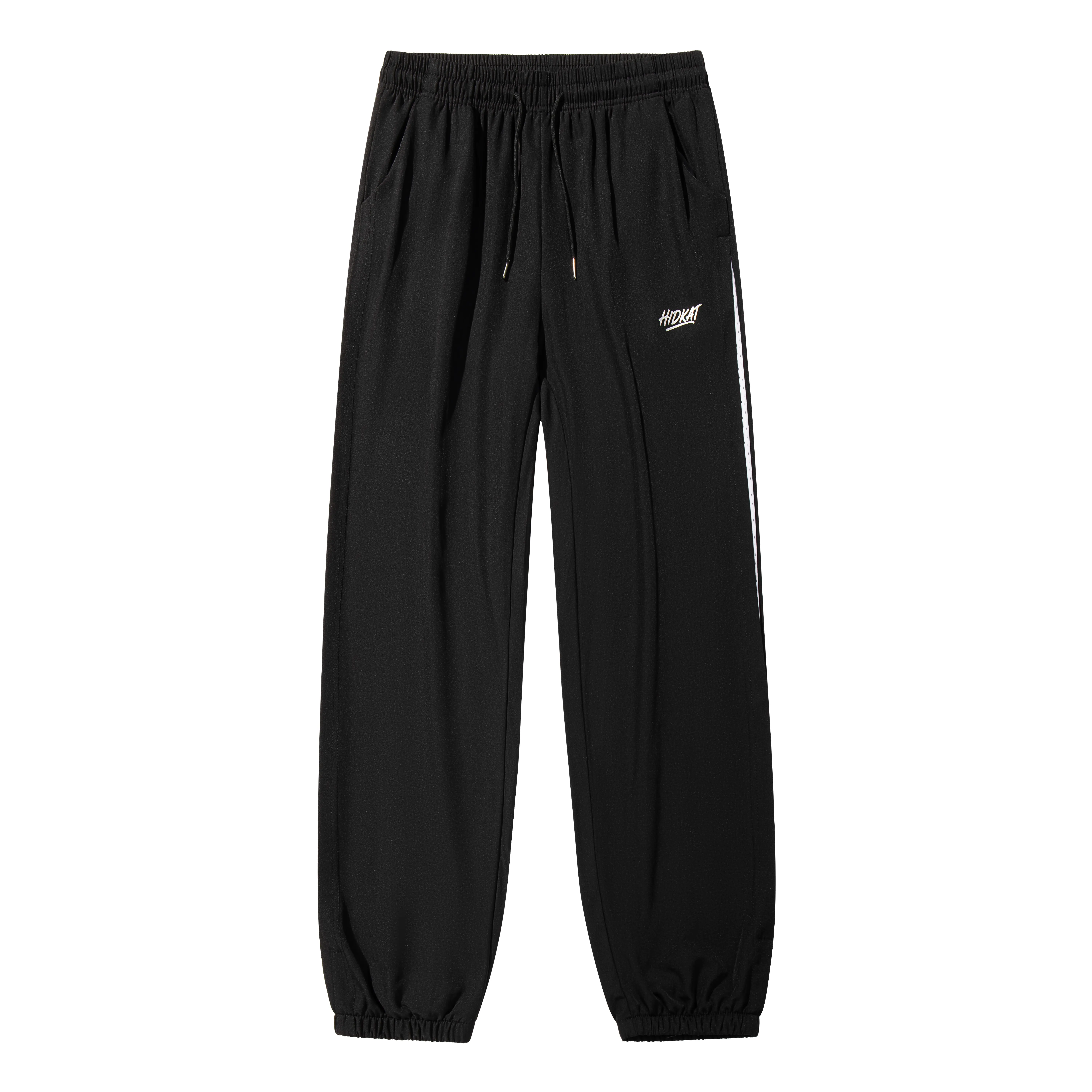 Men’s jogger pants with side stripe, elastic drawstring waist, letter embroidery, casual track pants, streetwear trousers