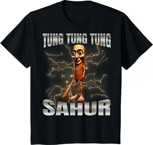 Italian Brainrot - Tung Tung Tung Sahur T-Shirt, T-Shirts for Boys & Girls – Short Sleeve Crewneck Solid Basic Tees Casual Tops 5-14 Years
