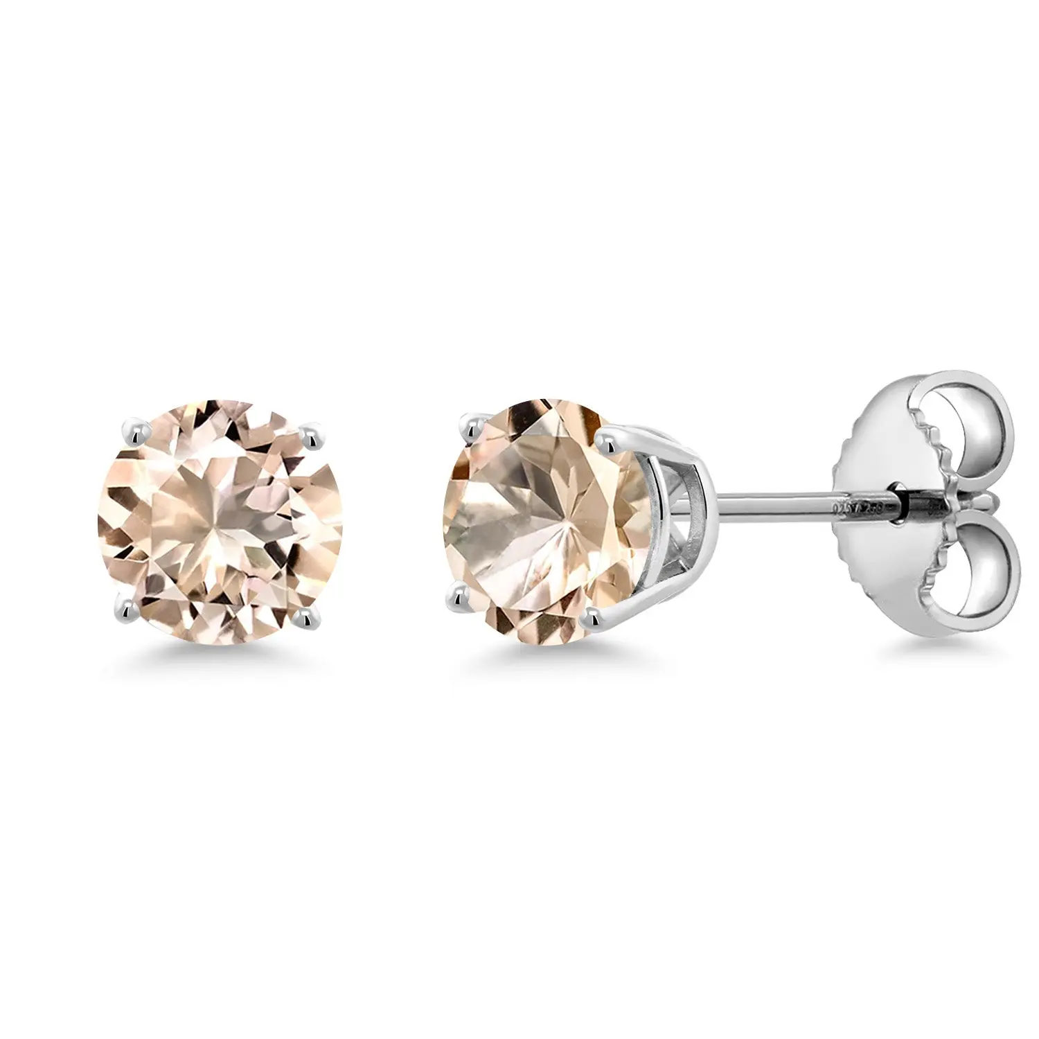 Gem Stone King 925 Sterling Silver Pretty Sparkling Circle Peach Morganite Stud Earrings for Women, 1.20 Cttw, October Birthstone, 6MM Round, Ideal for Birthday & Anniversary Sparkling Ear Jewelry