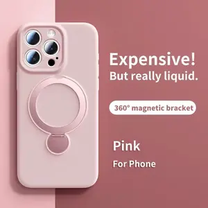 Luxury Liquid Silicone Magnetic Stand Phone Case for iPhone 17pm, Full Protection, 360 Degree Shock Absorption, Compatible with 17pm