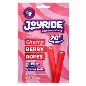 Joyride Sweets Joyride Candy Chewy Cherry Berry Filled Candy Ropes - 3.5oz- 80% Less Sugar, Plant-Based, Vegan Naturally Flavored Snack Candies