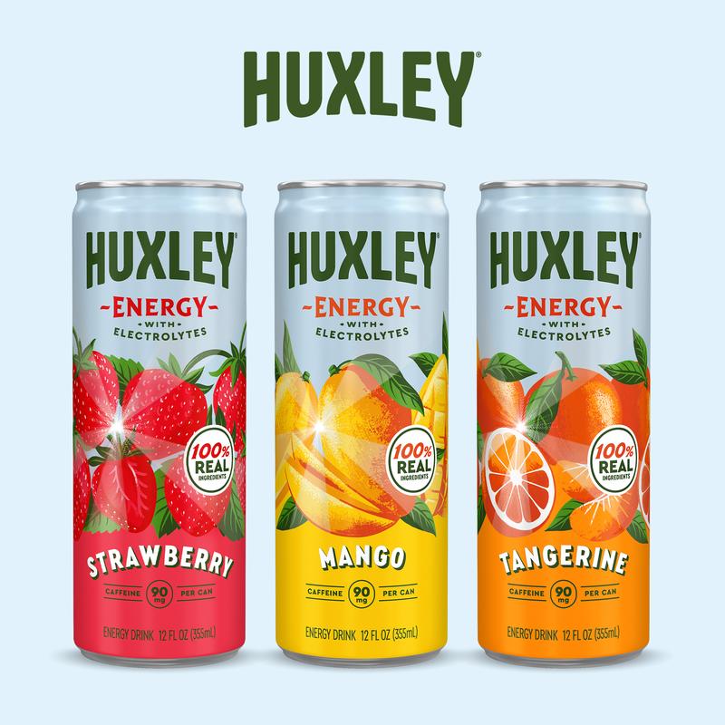 Huxley Superfruit Energy Drink Variety Pack - 90mg Natural Caffeine, Real Fruit Juice, 5g Sugar, Electrolytes, No Artificial Ingredients - 12 pack