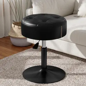 (R) Black Adjustable Vanity Stool Heavy Duty 300lbs, Fire-Resistant & 360? Swivel & Height Adjustable Stool for Vanity Desk Bathroom Bedroom, Small Vanity Chair for Makeup Room, Round Ottoman