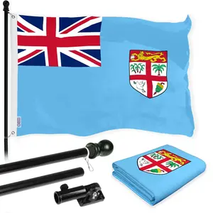 G128 Combo Pack: 6 Ft Tangle Free Aluminum Spinning Flagpole (Black) & Fiji Fijian Flag 3x5 Ft, LiteWeave Pro Series Printed 150D Polyester | Pole with Flag Included