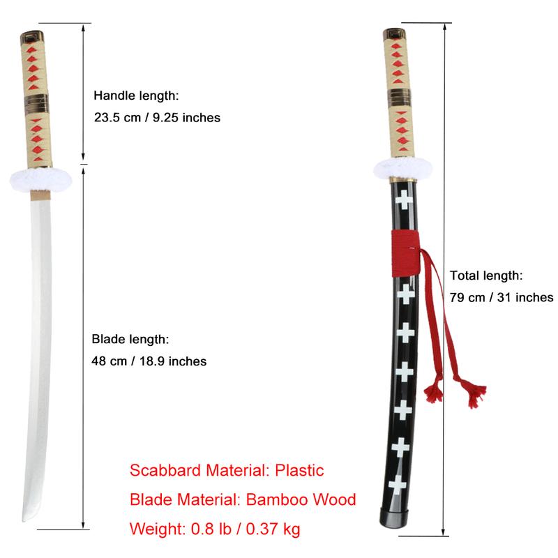 ELERVINO 31 inches Bamboo Wooden Roronoa Zoro Sword Cosplay Death Surgeon Trafalgar Law Swords with Black Belt & Holder Stand Display for Halloween Anime Role Playing Props Cosplay Collection Decoration Christmas Gift Birthday Decoration