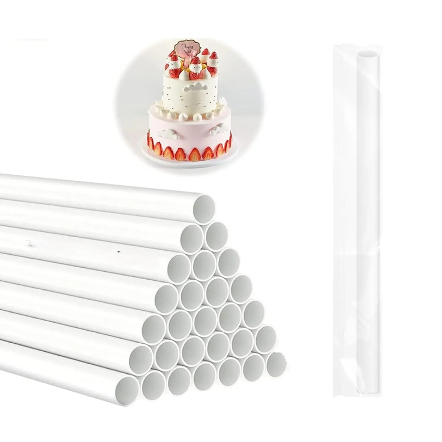 15PCS White Plastic Cake Dowel Rods 9.5 Inch, Cake Support Rods for Tiered Cakes, Cake Stacking Pillars, Baking Decorating Supplies